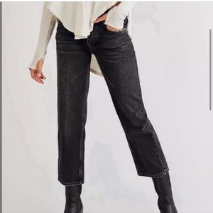 Free People Lucia Low-Rise Ankle Crop Jeans 27 Black